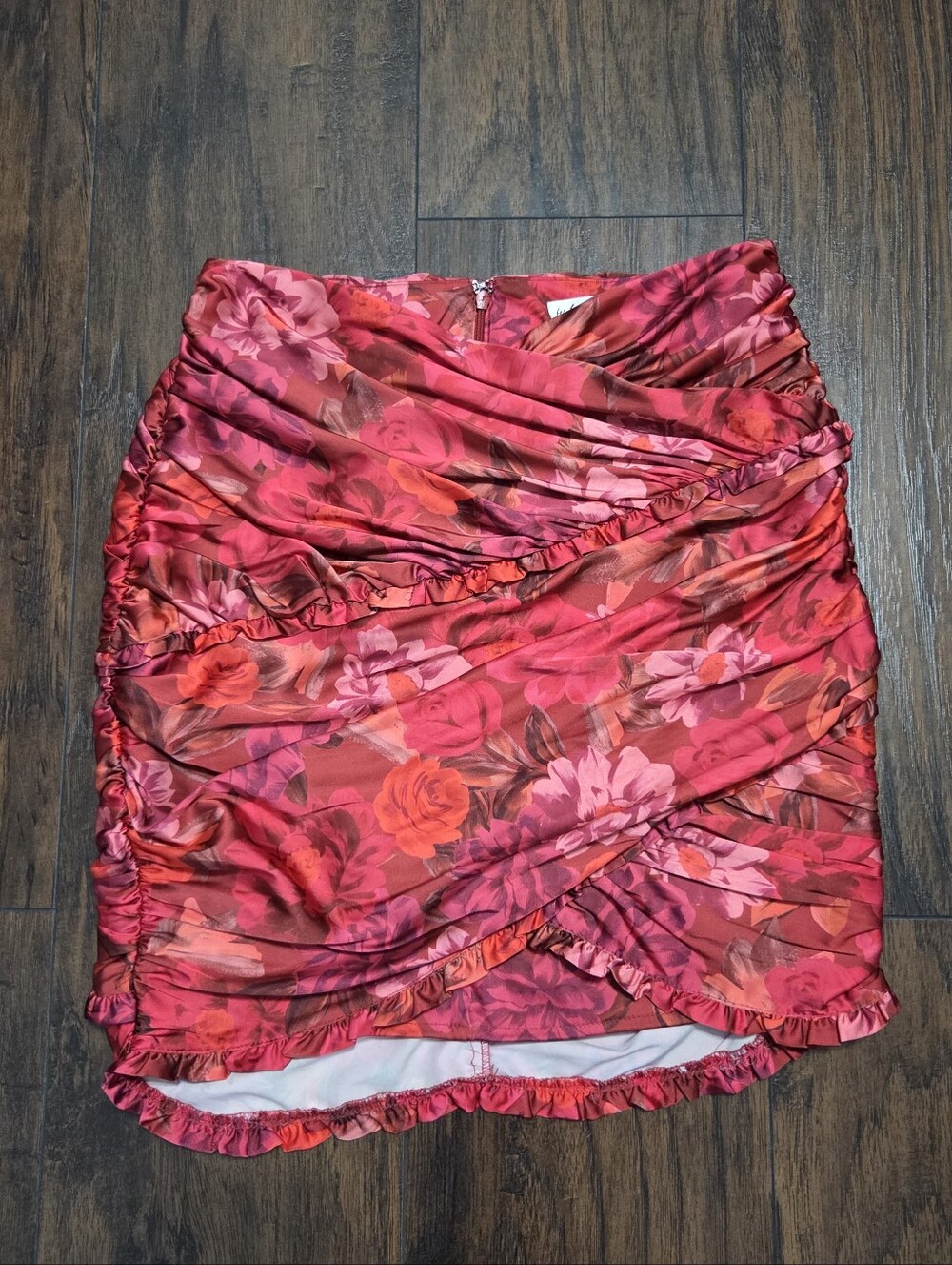 Pink Floral Ruched Ruffle Mini Skirt Size S - Picture 3 of 7